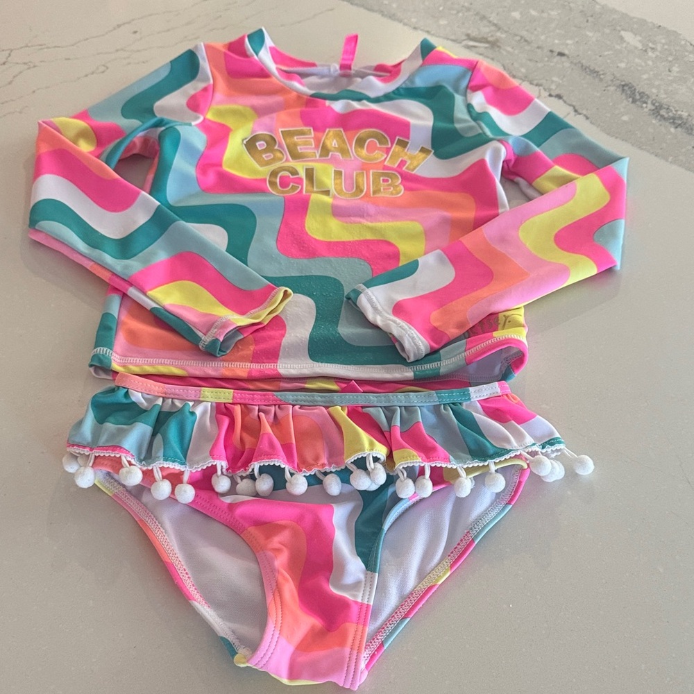 Betsey Johnson Pink and Green Kids Swim Rashguard